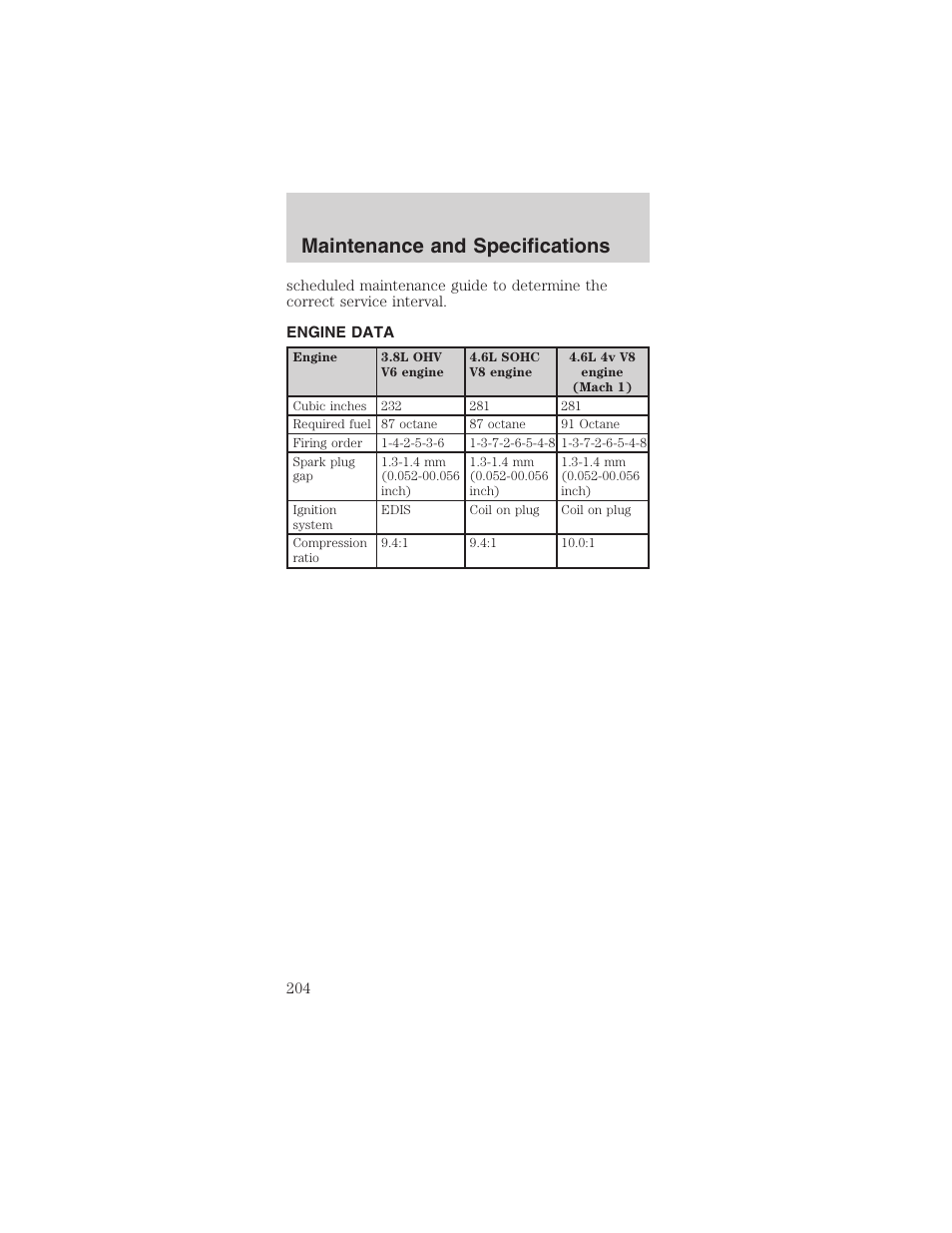 Maintenance and specifications | FORD 2003 Mustang v.3 User Manual | Page 204 / 216