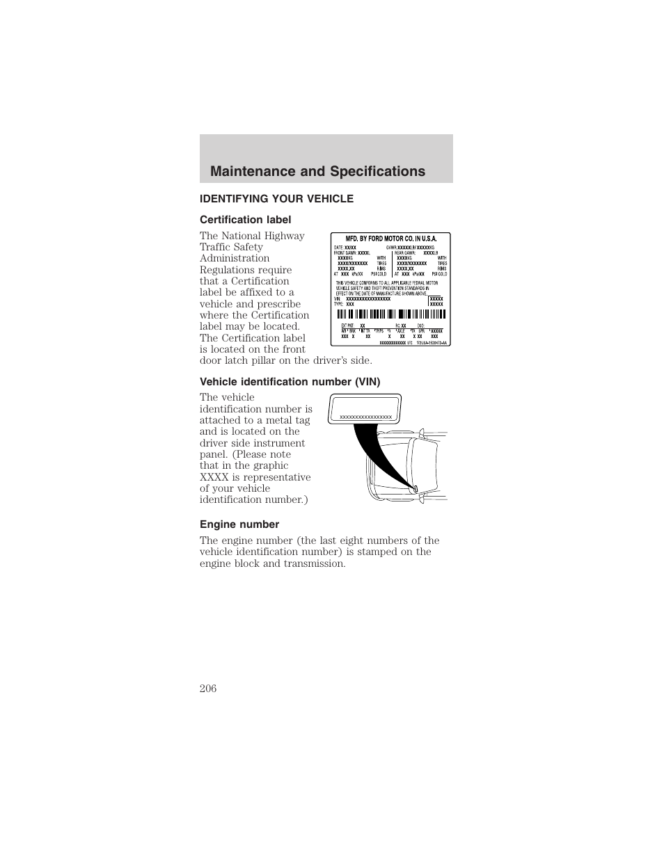 Maintenance and specifications | FORD 2003 Mustang v.3 User Manual | Page 206 / 216