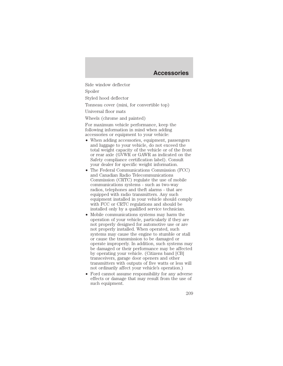 Accessories | FORD 2003 Mustang v.3 User Manual | Page 209 / 216