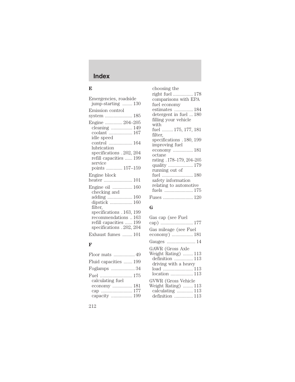 Index | FORD 2003 Mustang v.3 User Manual | Page 212 / 216