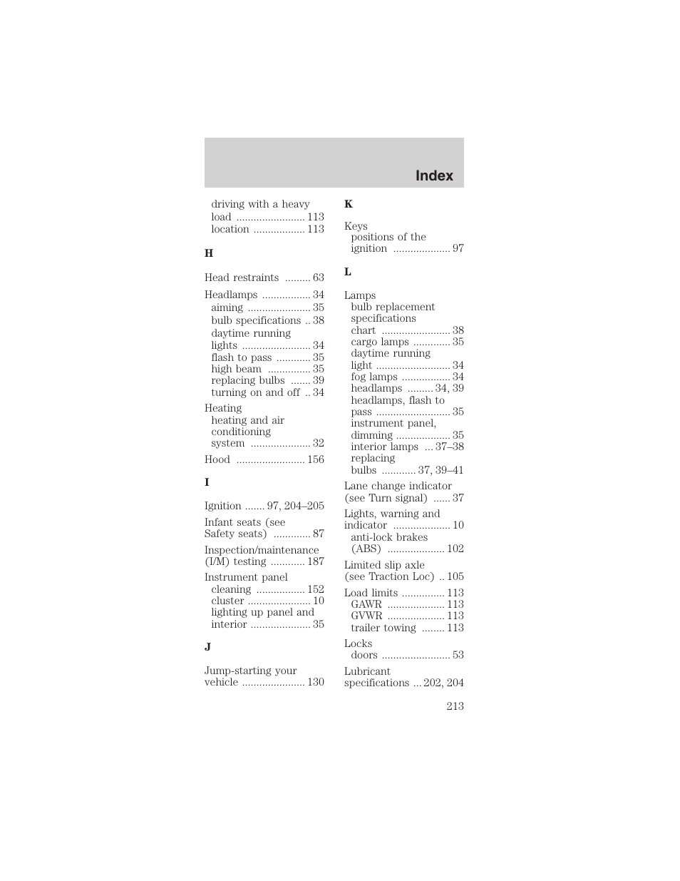 Index | FORD 2003 Mustang v.3 User Manual | Page 213 / 216