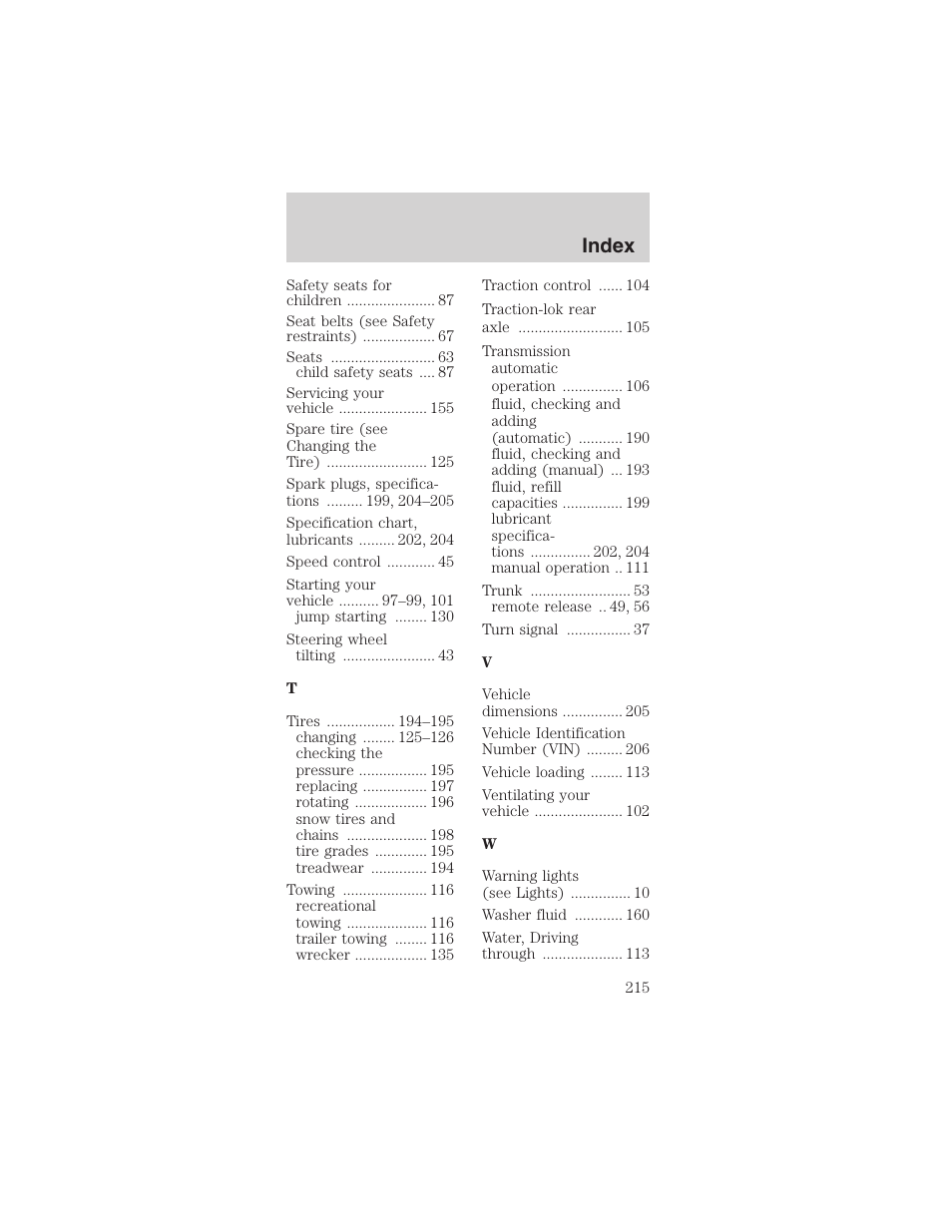 Index | FORD 2003 Mustang v.3 User Manual | Page 215 / 216