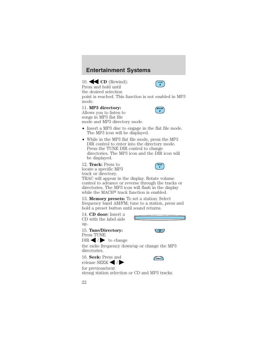 Entertainment systems | FORD 2003 Mustang v.3 User Manual | Page 22 / 216