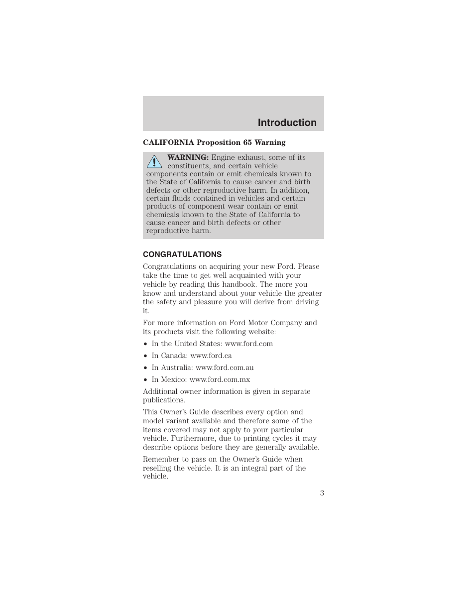 Introduction | FORD 2003 Mustang v.3 User Manual | Page 3 / 216