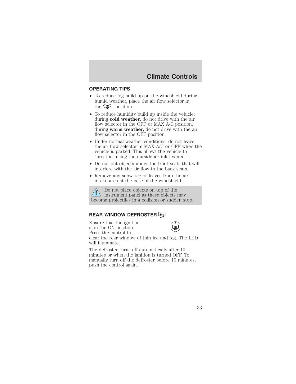 Climate controls | FORD 2003 Mustang v.3 User Manual | Page 33 / 216