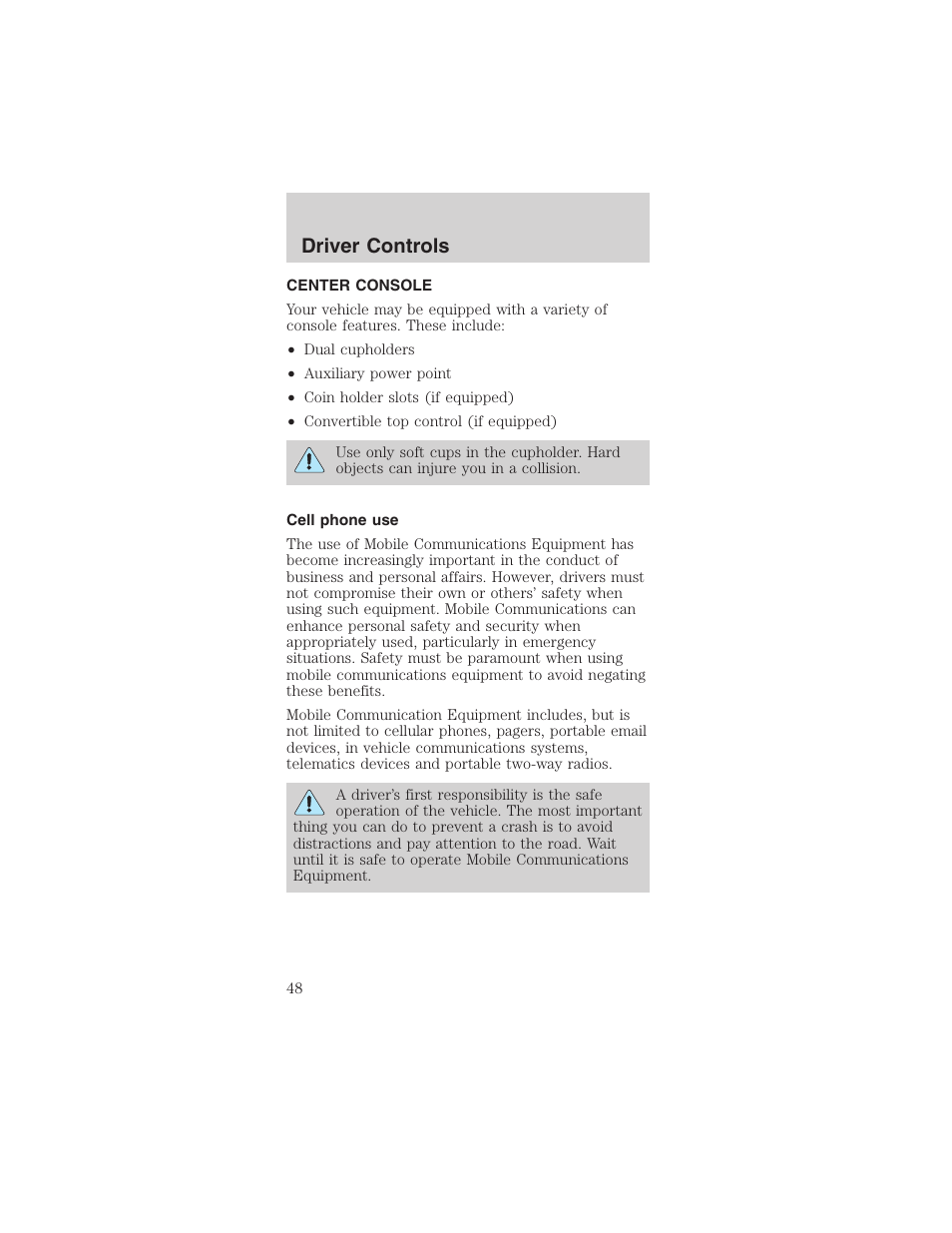 Driver controls | FORD 2003 Mustang v.3 User Manual | Page 48 / 216