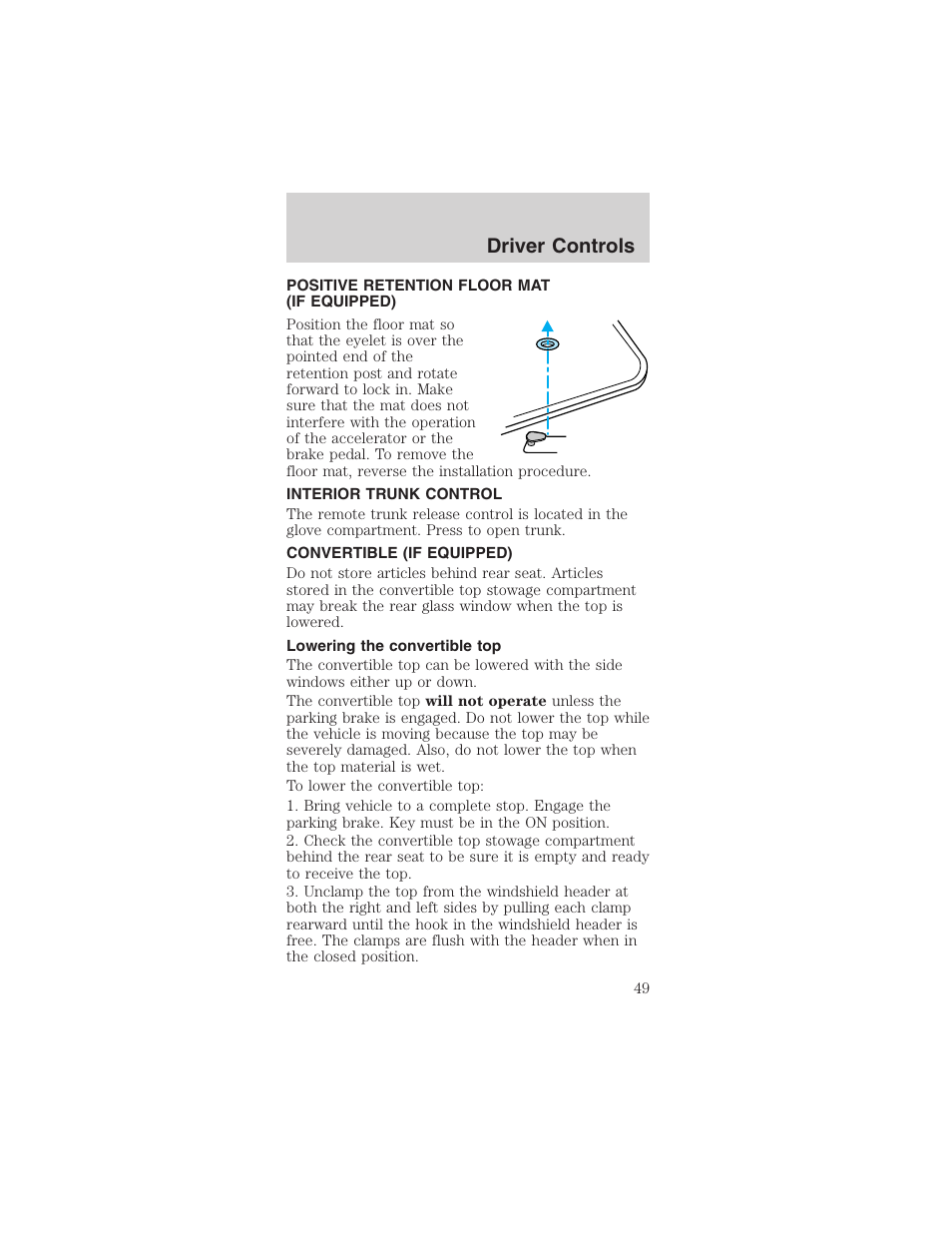 Driver controls | FORD 2003 Mustang v.3 User Manual | Page 49 / 216
