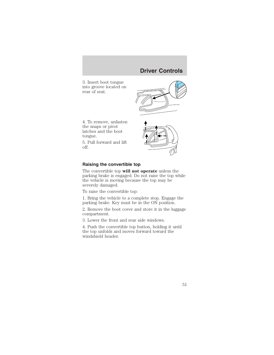 Driver controls | FORD 2003 Mustang v.3 User Manual | Page 51 / 216