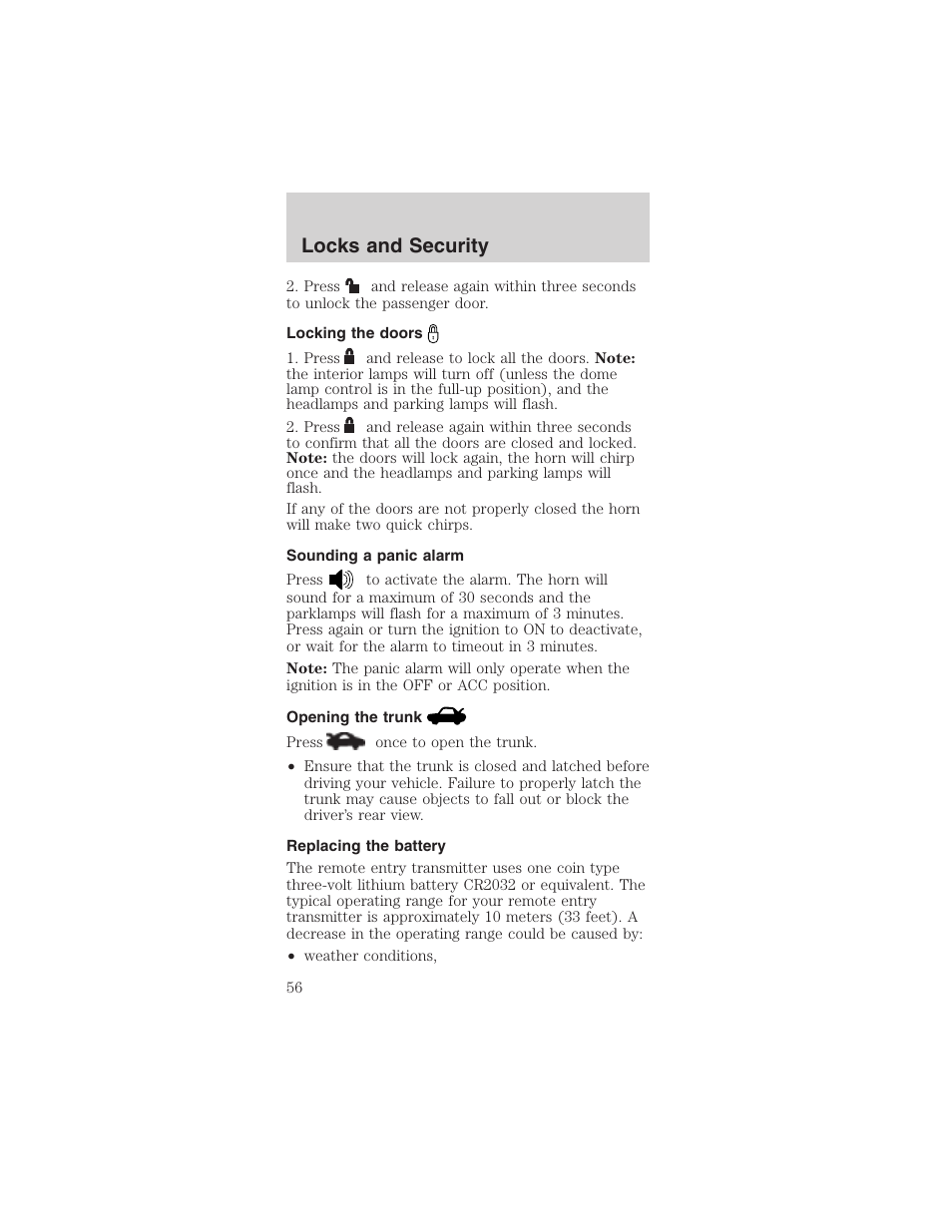 Locks and security | FORD 2003 Mustang v.3 User Manual | Page 56 / 216