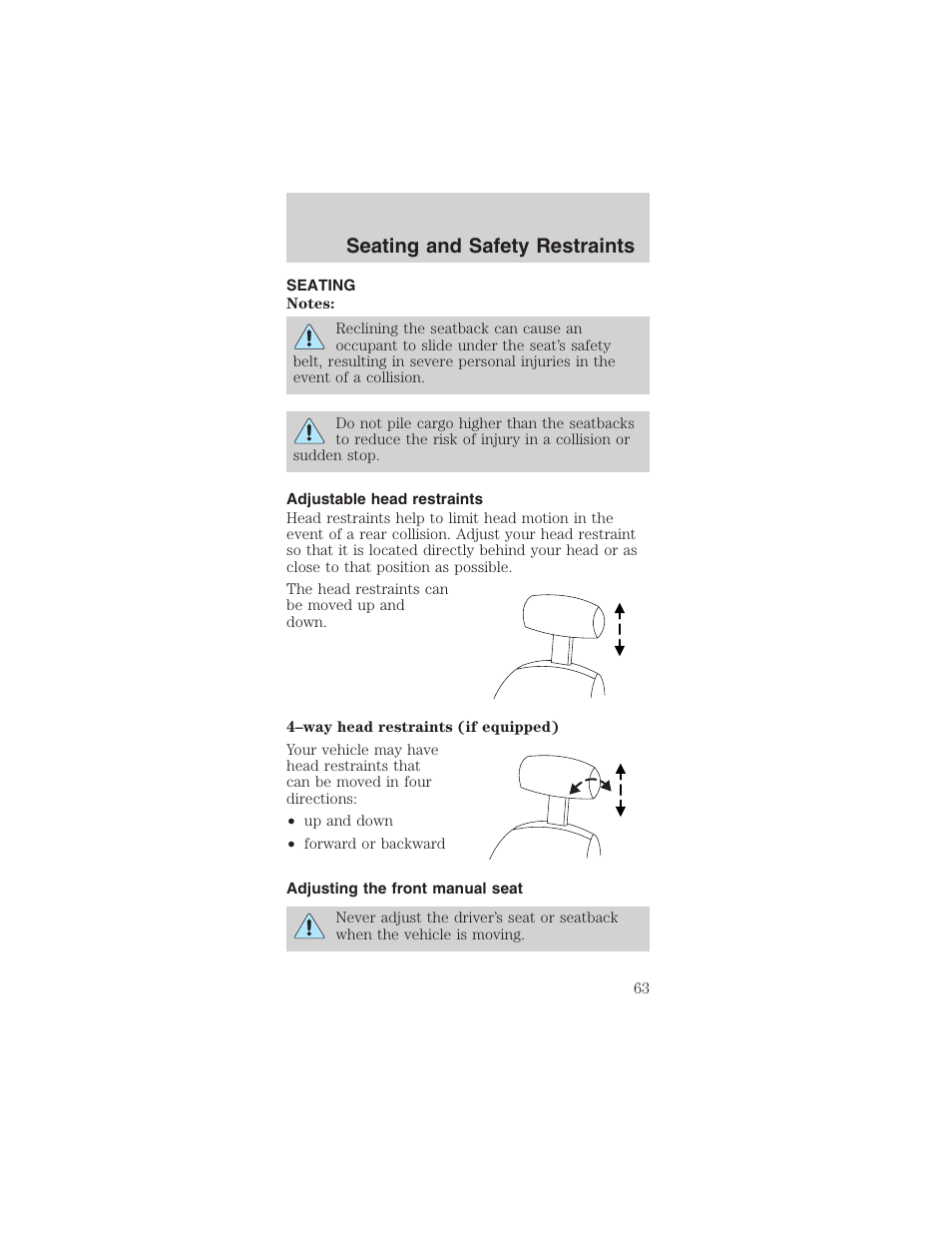 Seating and safety restraints | FORD 2003 Mustang v.3 User Manual | Page 63 / 216