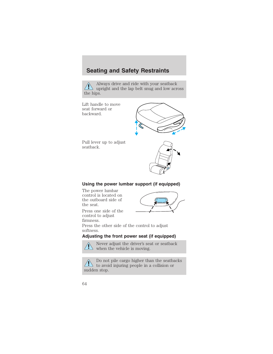 Seating and safety restraints | FORD 2003 Mustang v.3 User Manual | Page 64 / 216