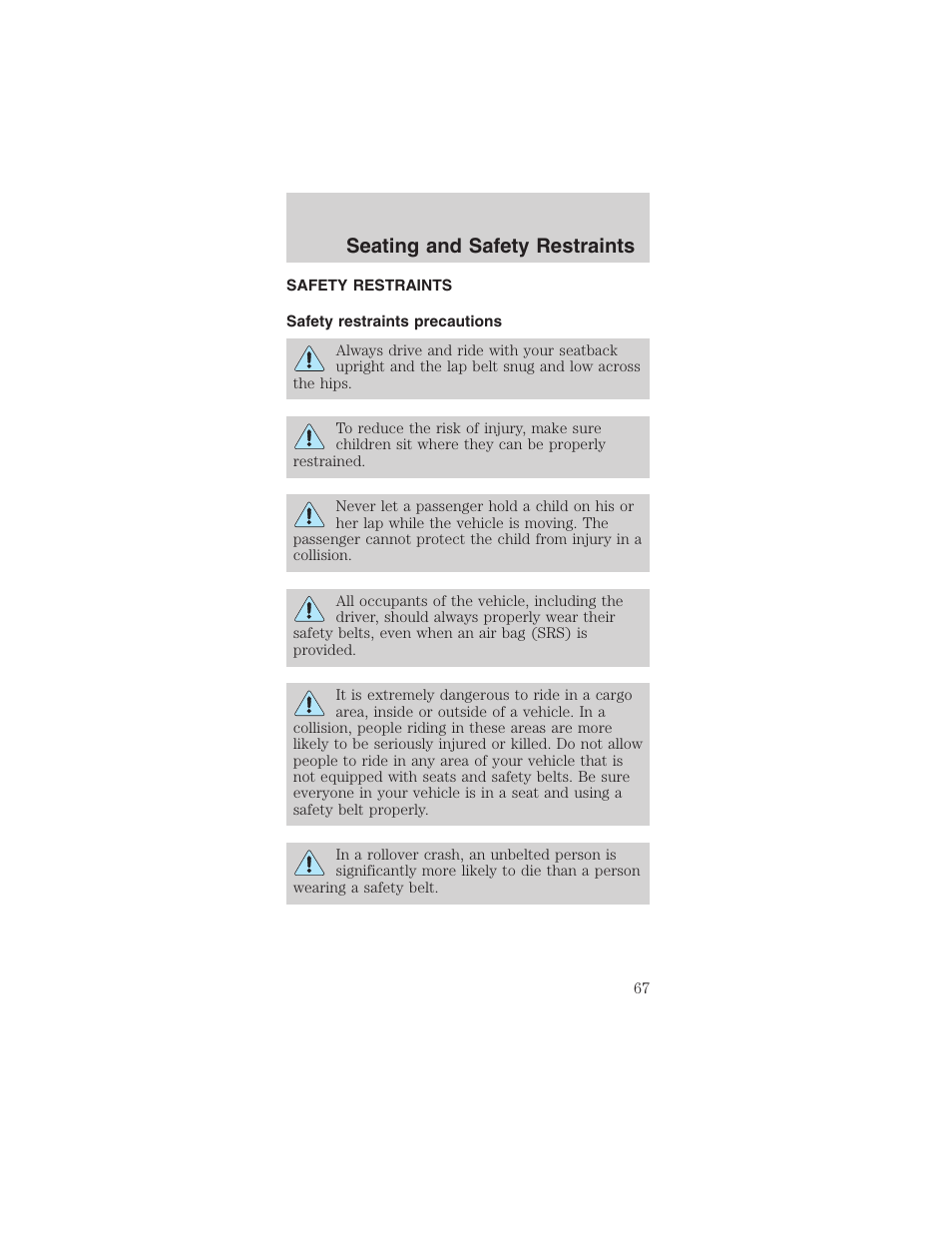 Seating and safety restraints | FORD 2003 Mustang v.3 User Manual | Page 67 / 216