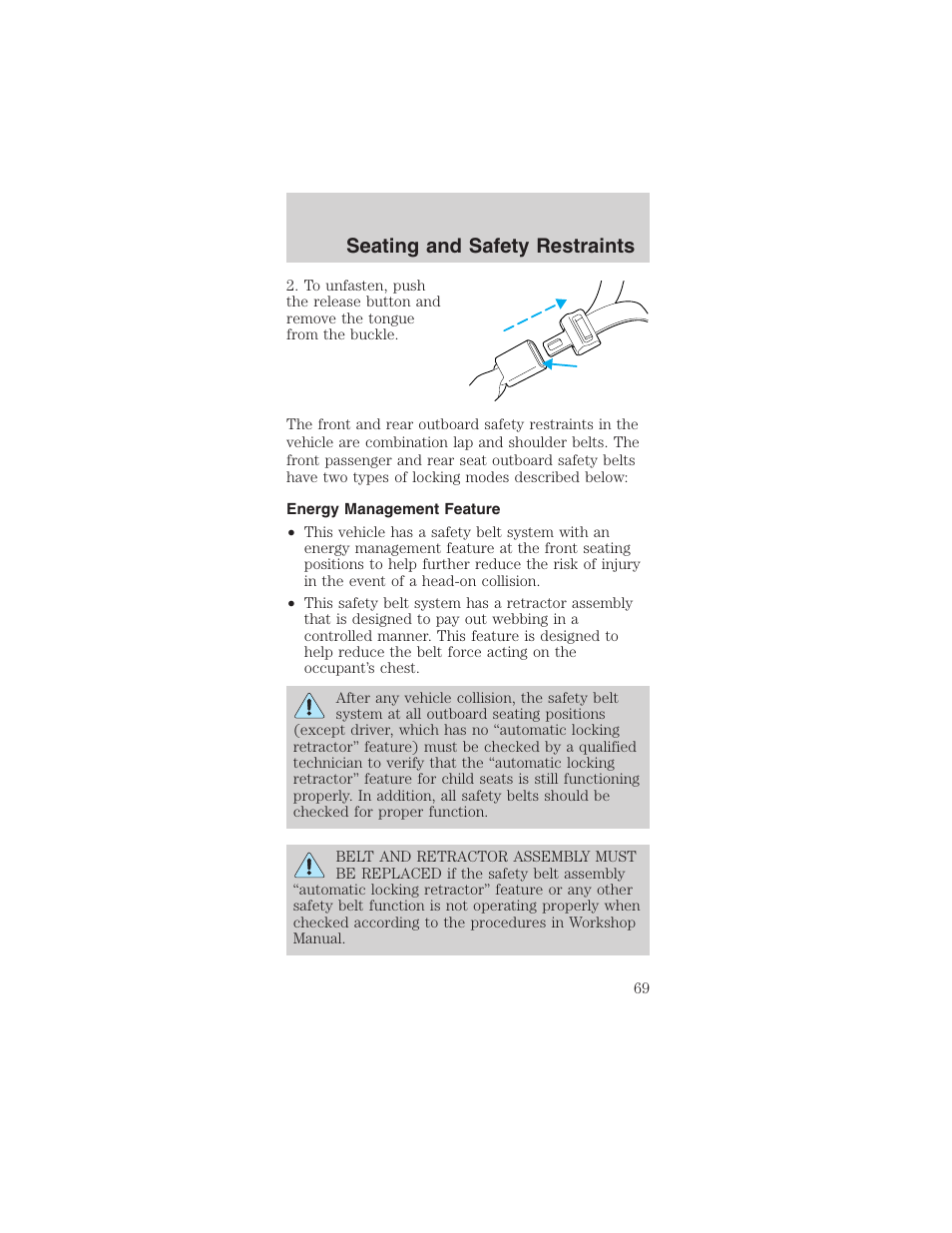 Seating and safety restraints | FORD 2003 Mustang v.3 User Manual | Page 69 / 216