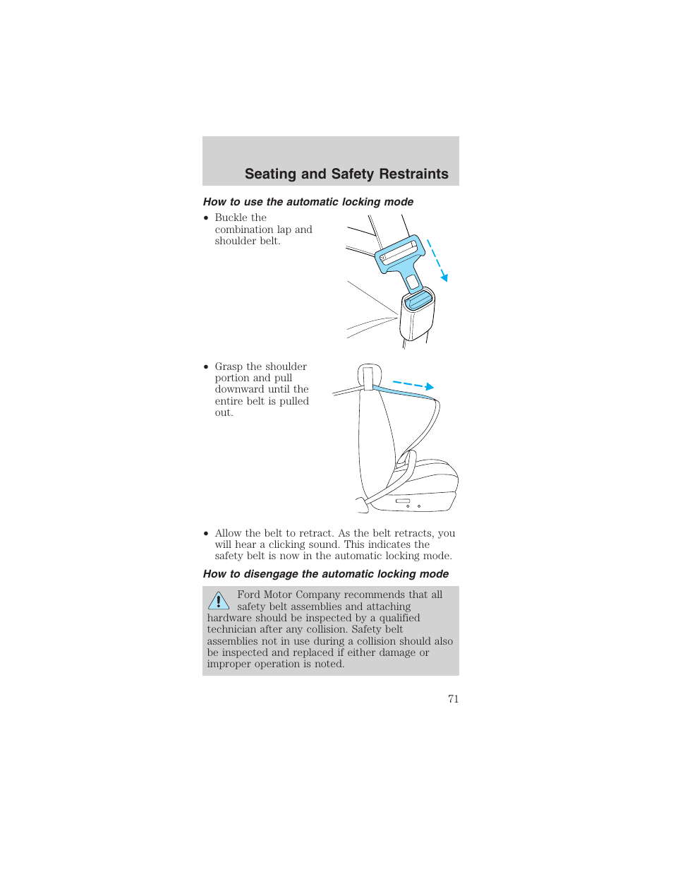 Seating and safety restraints | FORD 2003 Mustang v.3 User Manual | Page 71 / 216