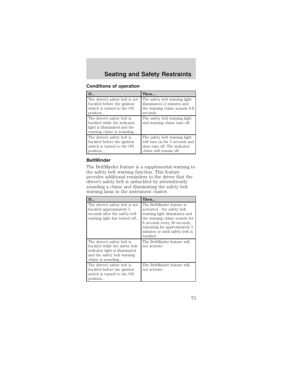 Seating and safety restraints | FORD 2003 Mustang v.3 User Manual | Page 73 / 216