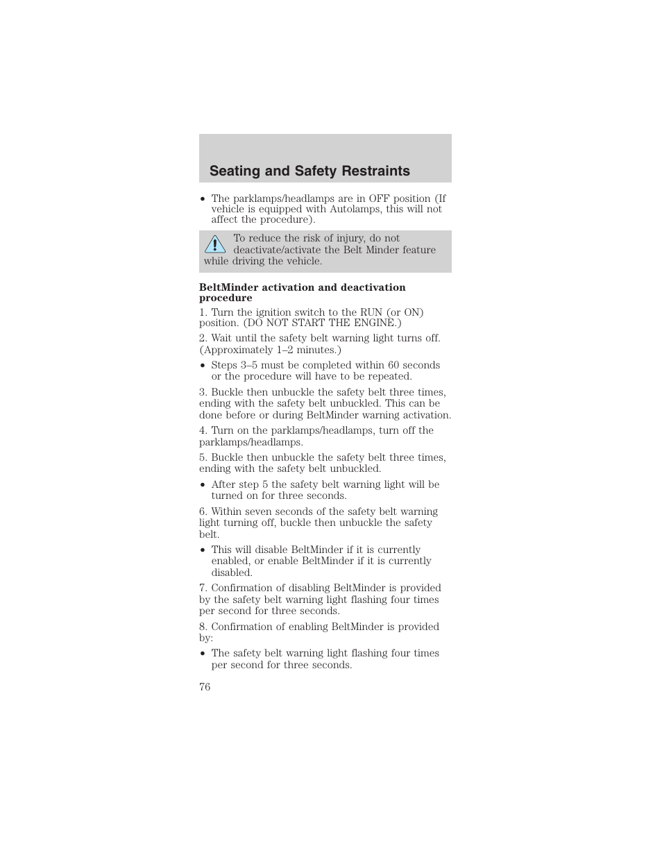 Seating and safety restraints | FORD 2003 Mustang v.3 User Manual | Page 76 / 216