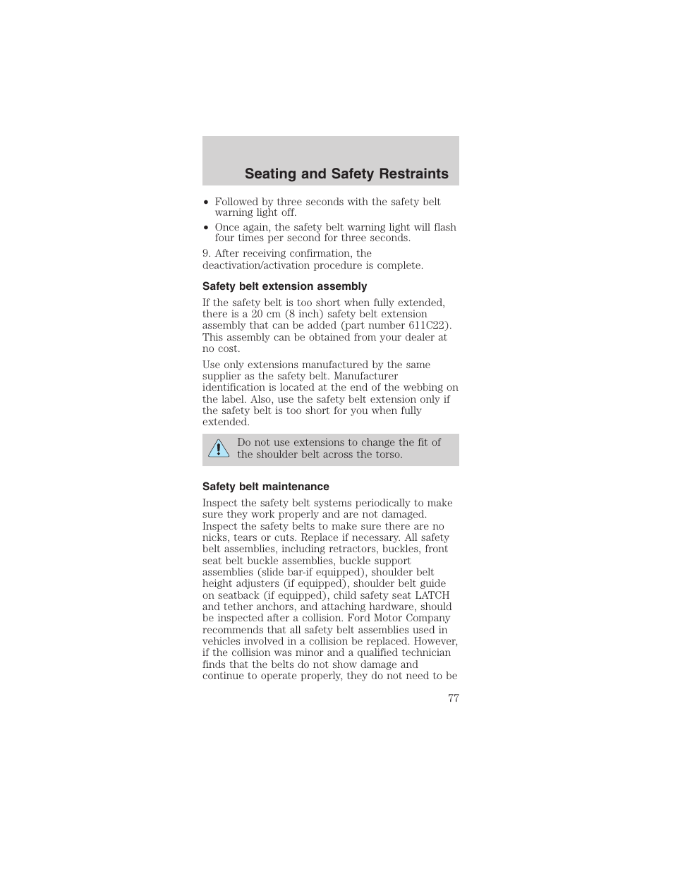 Seating and safety restraints | FORD 2003 Mustang v.3 User Manual | Page 77 / 216