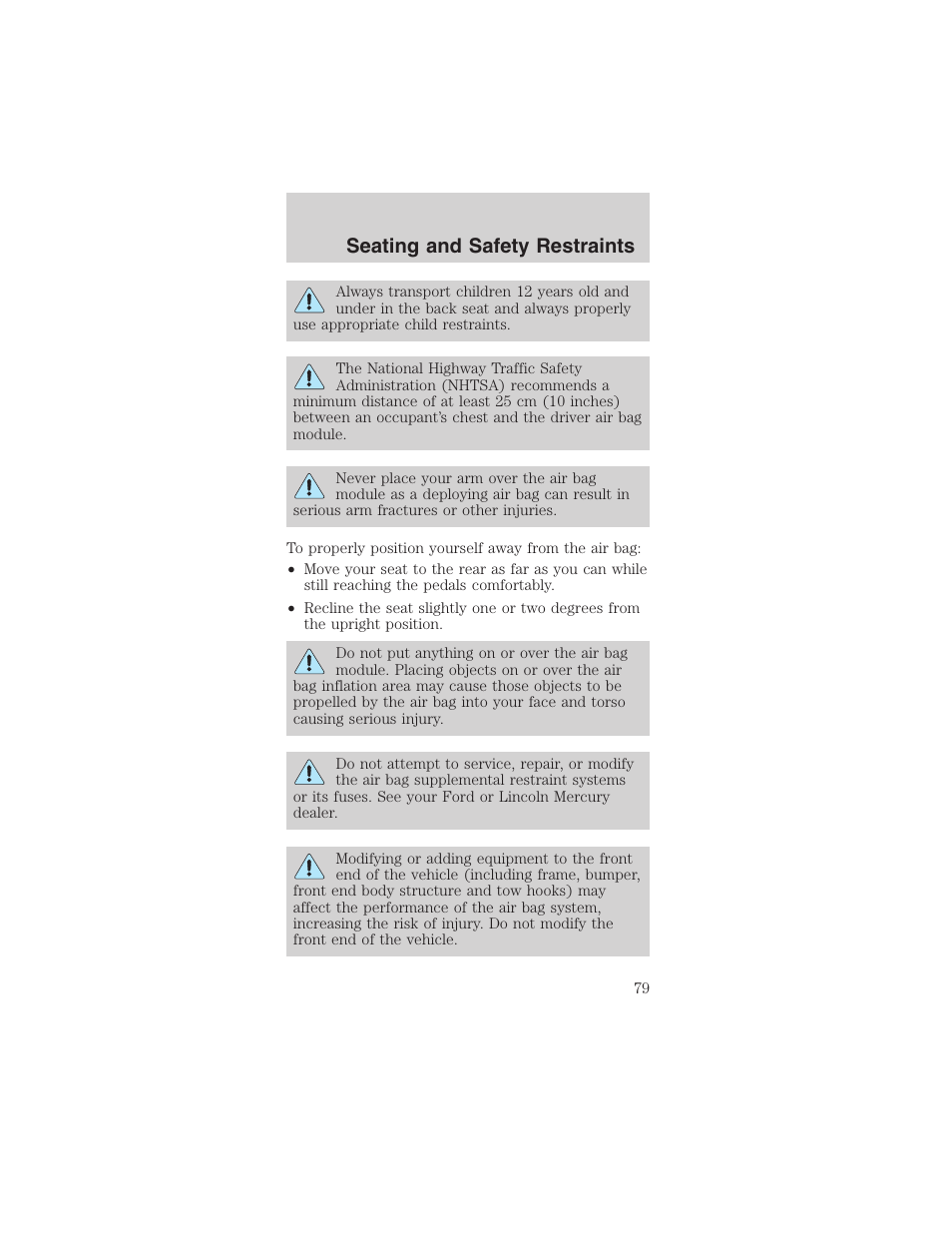 Seating and safety restraints | FORD 2003 Mustang v.3 User Manual | Page 79 / 216