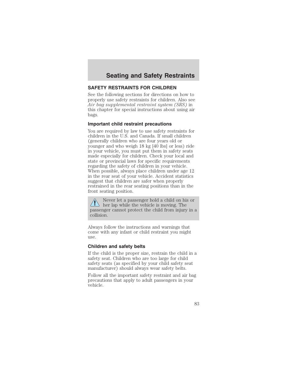 Seating and safety restraints | FORD 2003 Mustang v.3 User Manual | Page 83 / 216