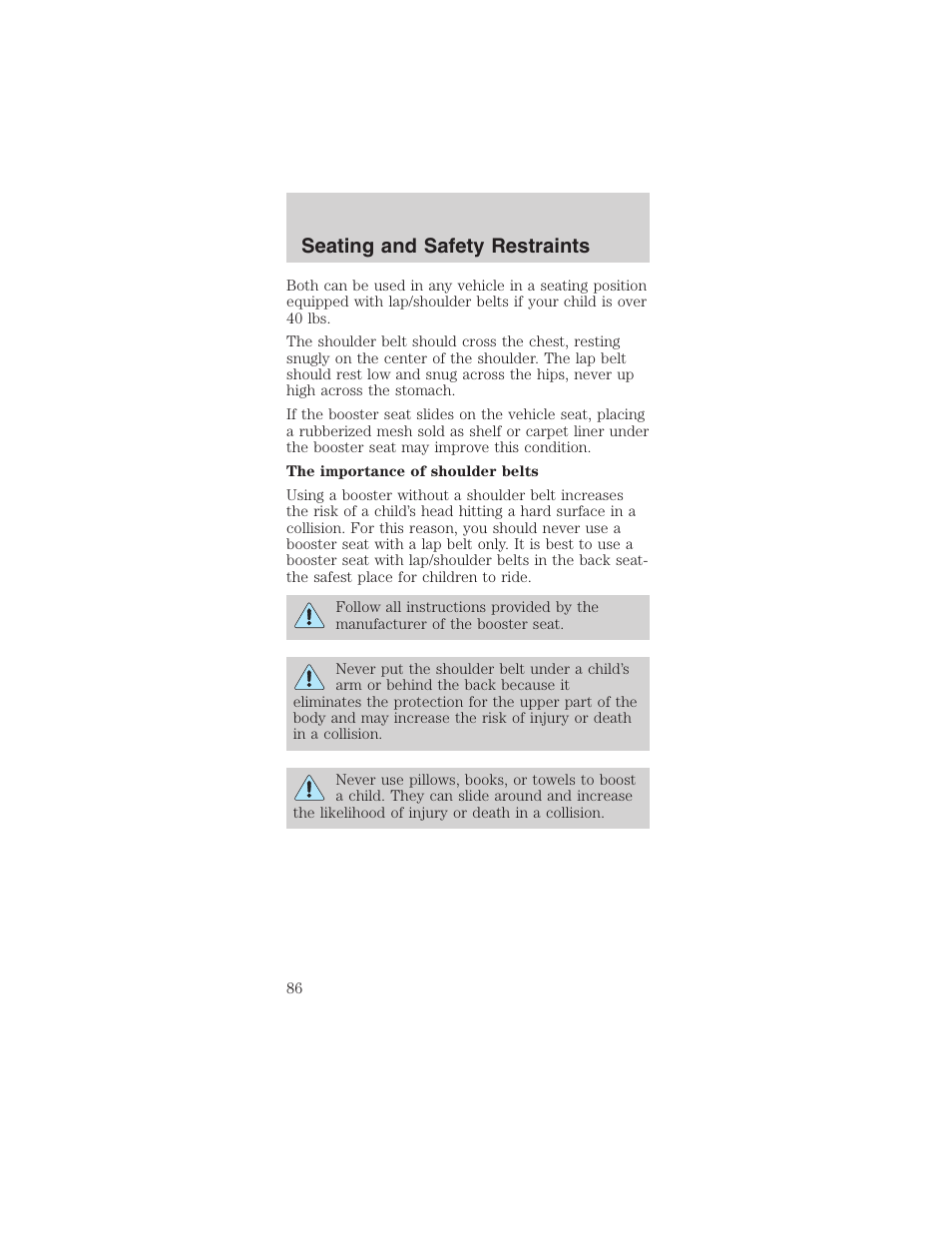 Seating and safety restraints | FORD 2003 Mustang v.3 User Manual | Page 86 / 216