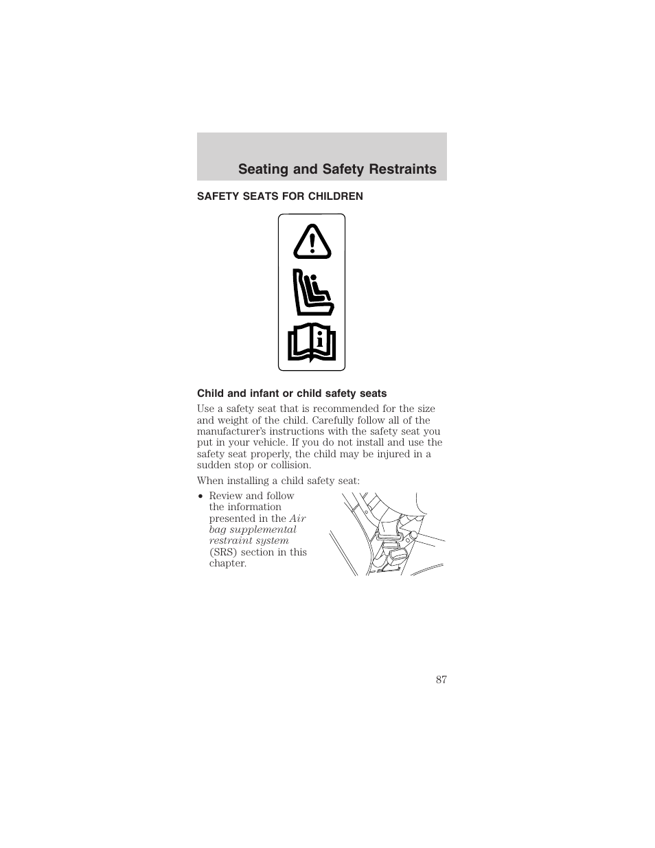 Seating and safety restraints | FORD 2003 Mustang v.3 User Manual | Page 87 / 216