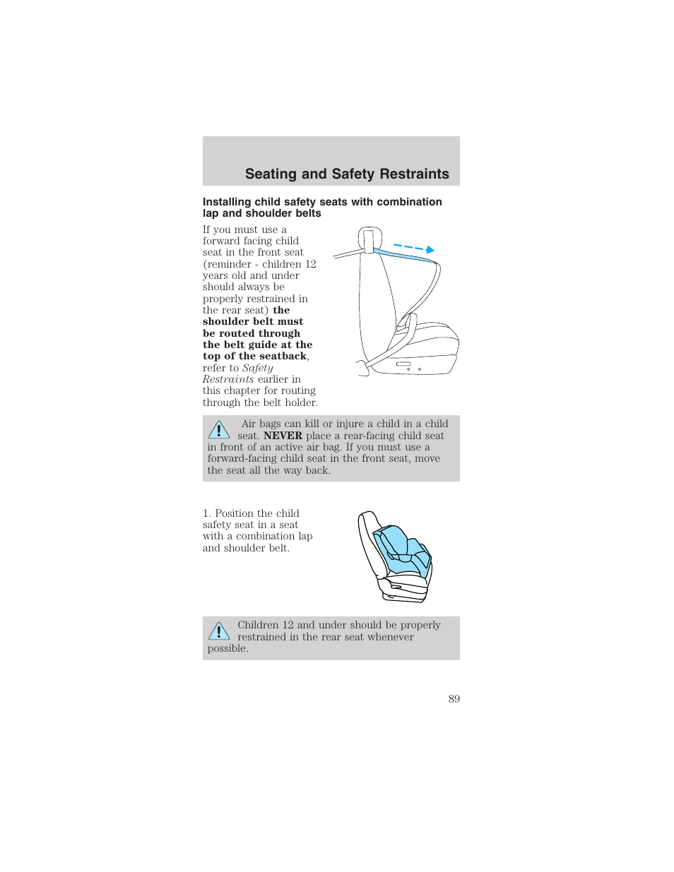 Seating and safety restraints | FORD 2003 Mustang v.3 User Manual | Page 89 / 216