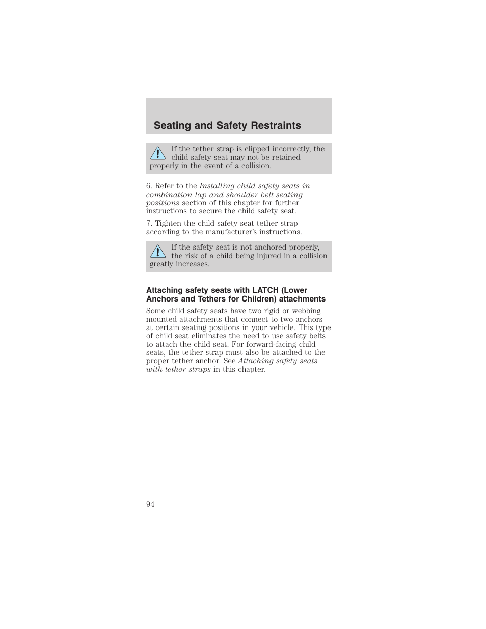 Seating and safety restraints | FORD 2003 Mustang v.3 User Manual | Page 94 / 216