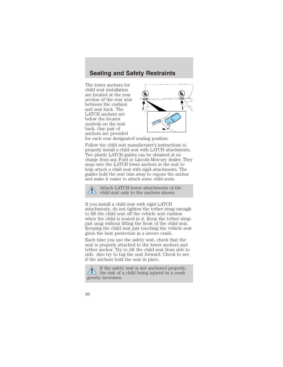 Seating and safety restraints | FORD 2003 Mustang v.3 User Manual | Page 96 / 216