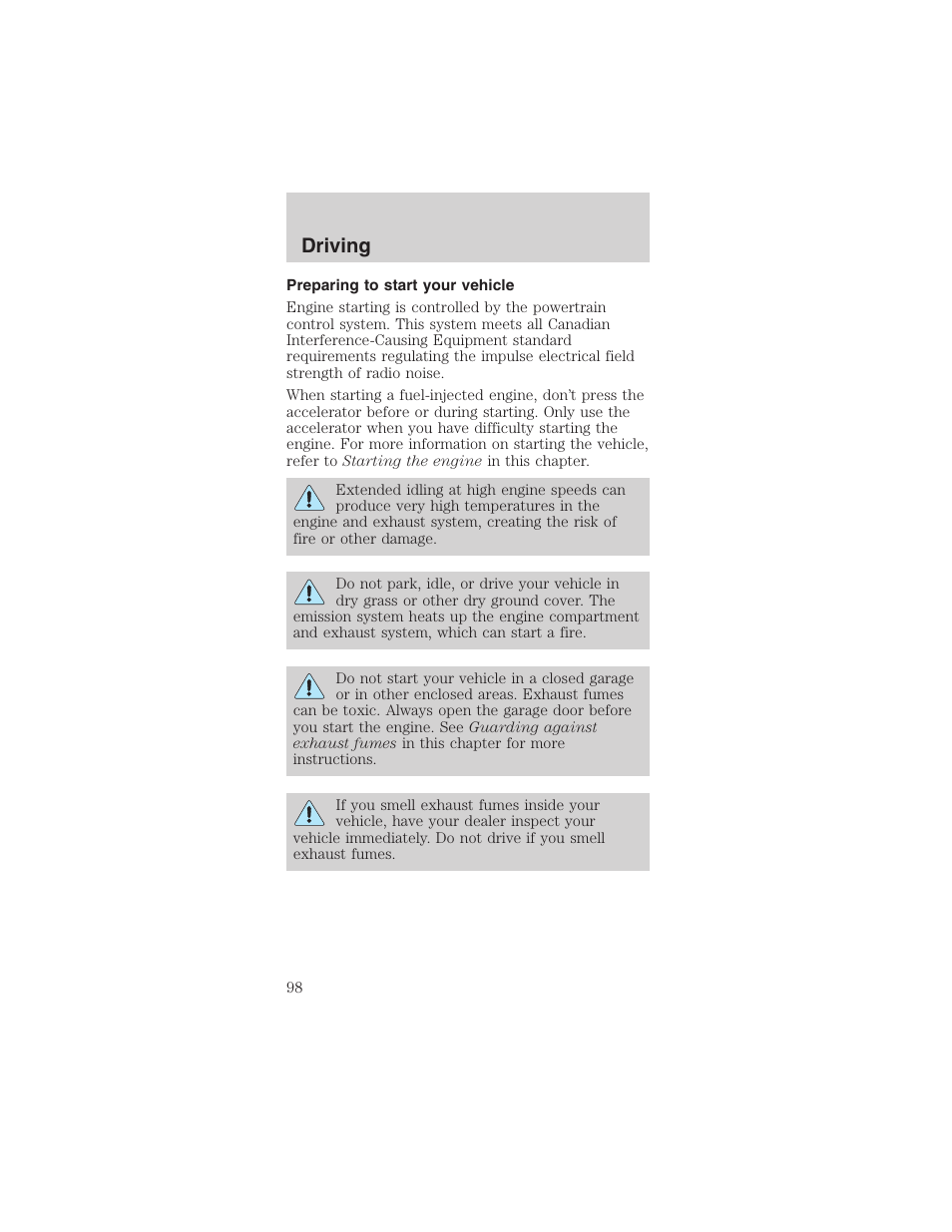 Driving | FORD 2003 Mustang v.3 User Manual | Page 98 / 216