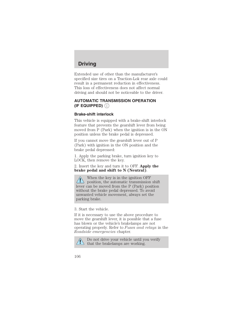 Driving | FORD 2003 Mustang v.4 User Manual | Page 106 / 216