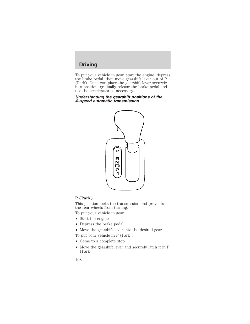 Driving | FORD 2003 Mustang v.4 User Manual | Page 108 / 216