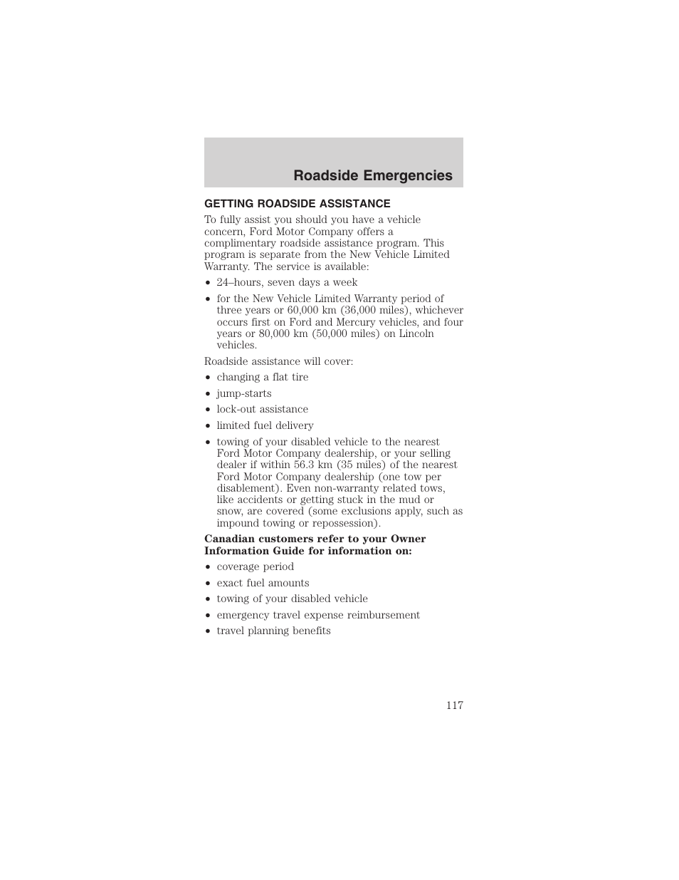 Roadside emergencies | FORD 2003 Mustang v.4 User Manual | Page 117 / 216