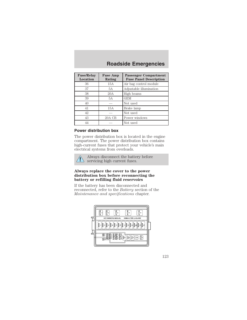 Roadside emergencies | FORD 2003 Mustang v.4 User Manual | Page 123 / 216