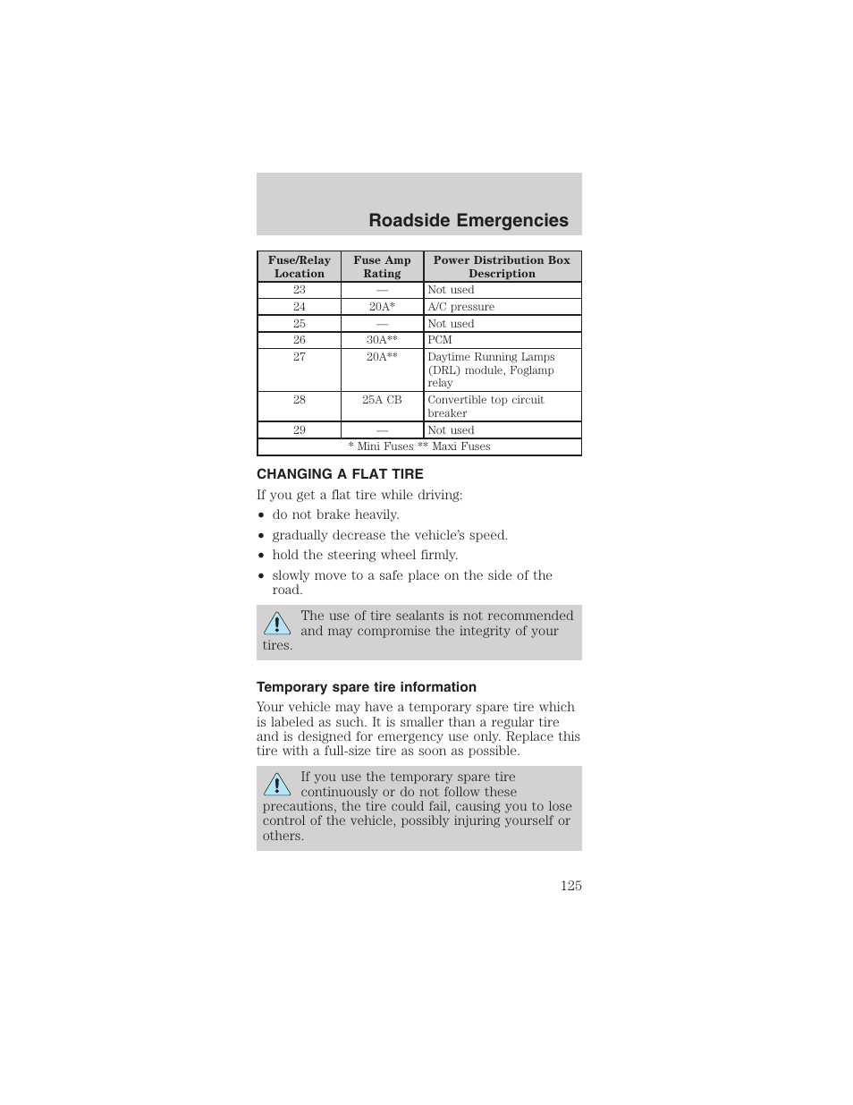 Roadside emergencies | FORD 2003 Mustang v.4 User Manual | Page 125 / 216