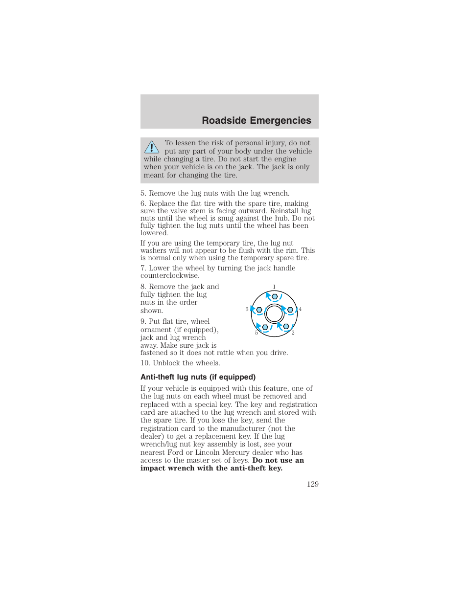 Roadside emergencies | FORD 2003 Mustang v.4 User Manual | Page 129 / 216