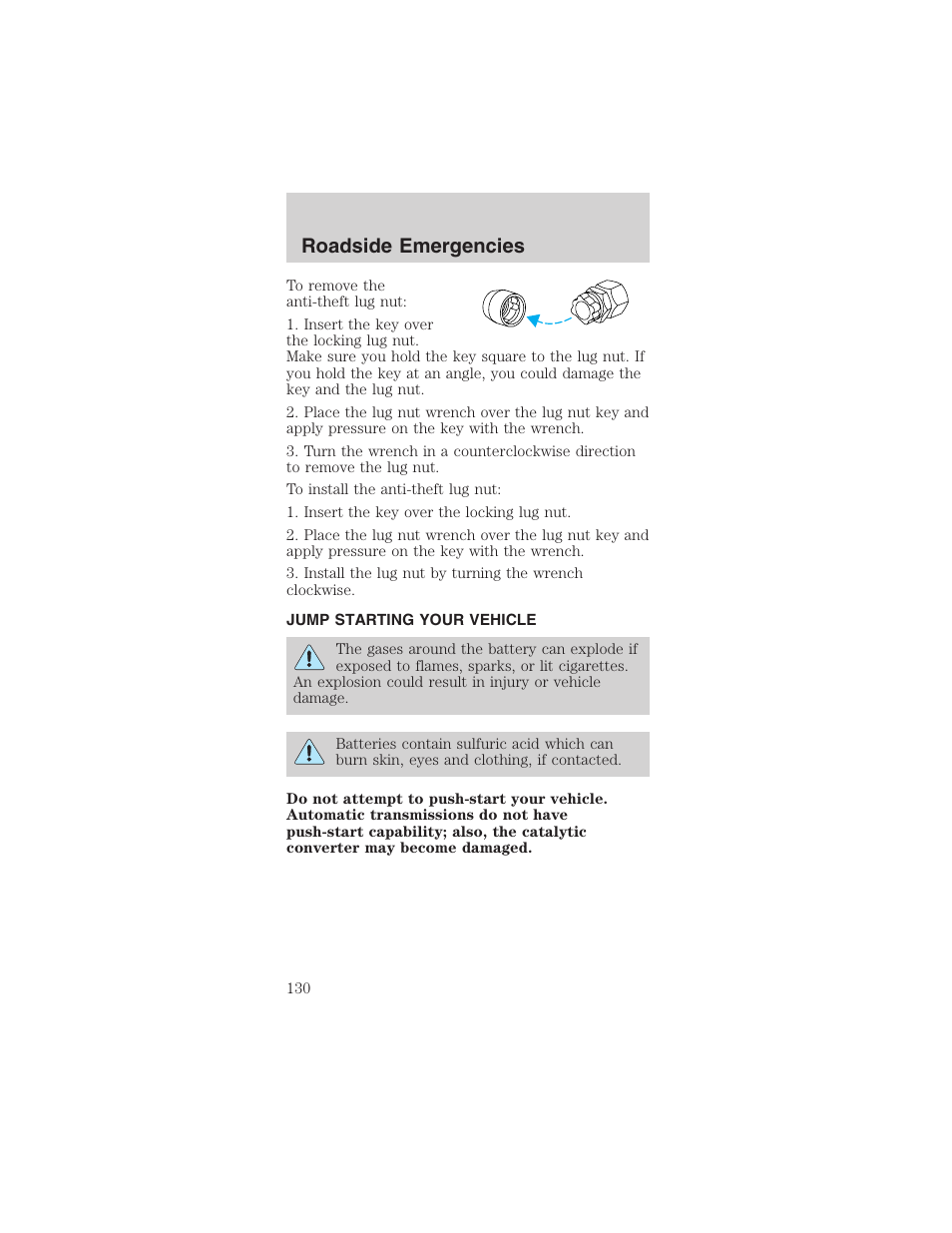 Roadside emergencies | FORD 2003 Mustang v.4 User Manual | Page 130 / 216