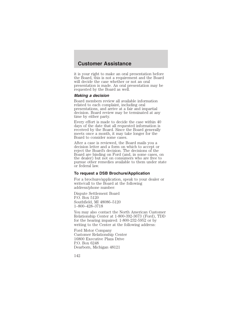 Customer assistance | FORD 2003 Mustang v.4 User Manual | Page 142 / 216