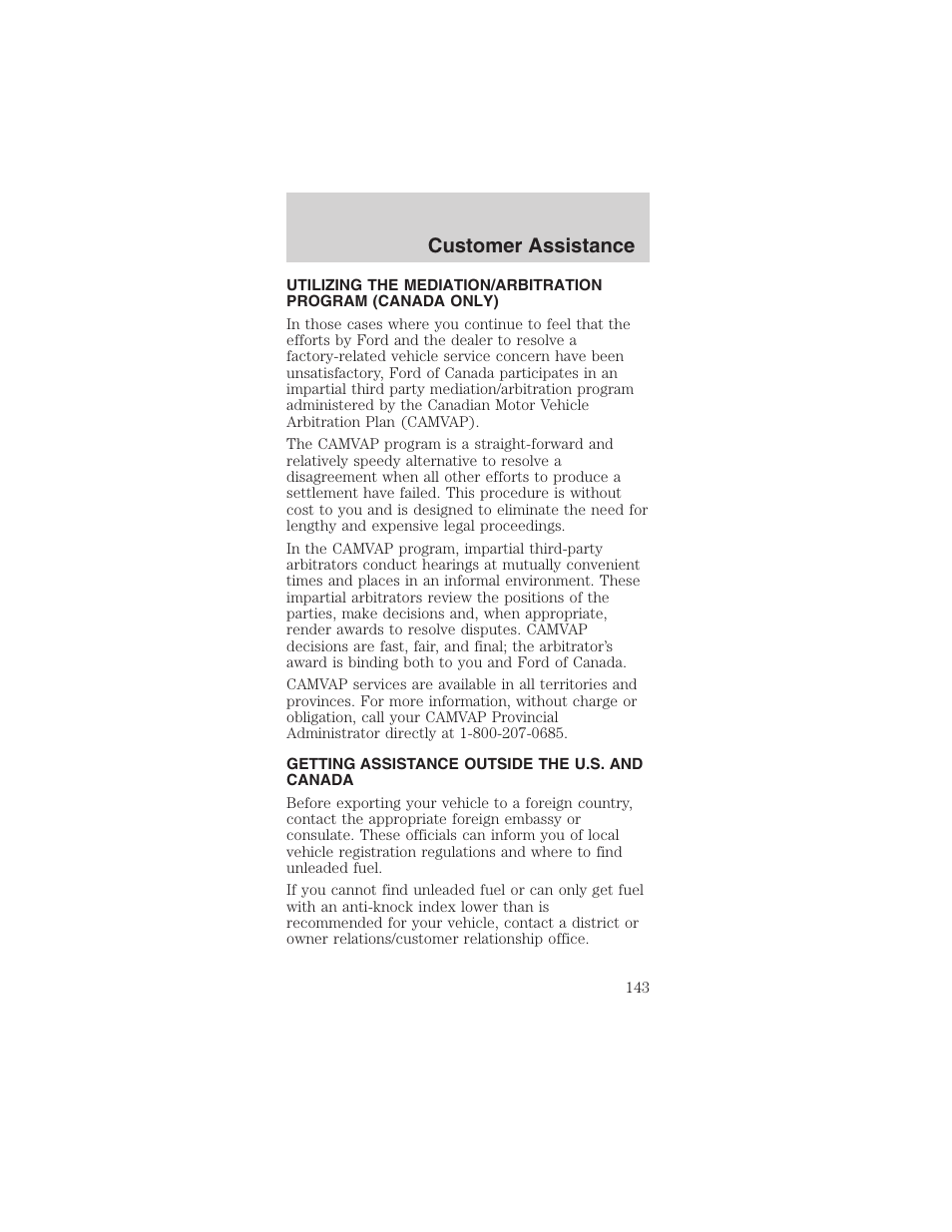 Customer assistance | FORD 2003 Mustang v.4 User Manual | Page 143 / 216