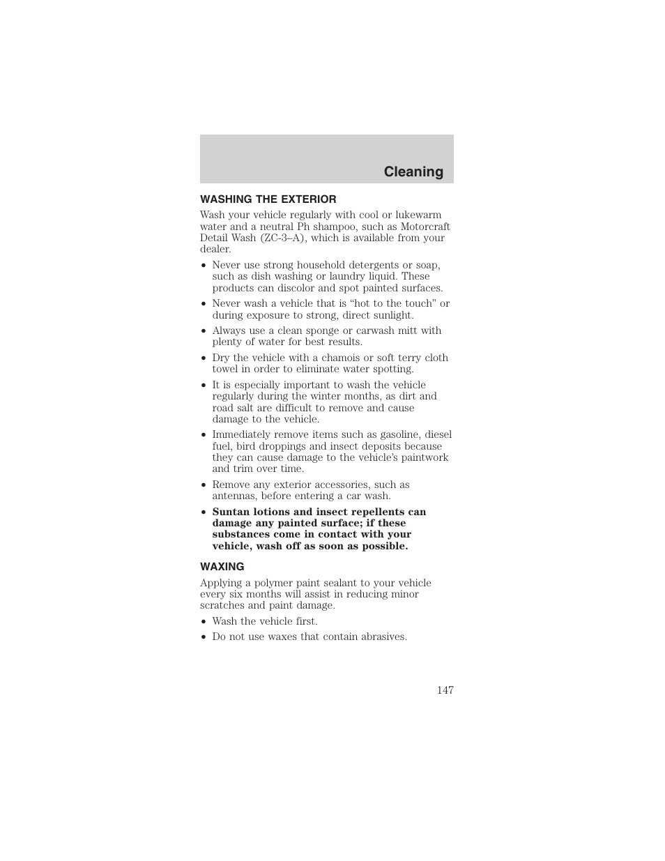 Cleaning | FORD 2003 Mustang v.4 User Manual | Page 147 / 216