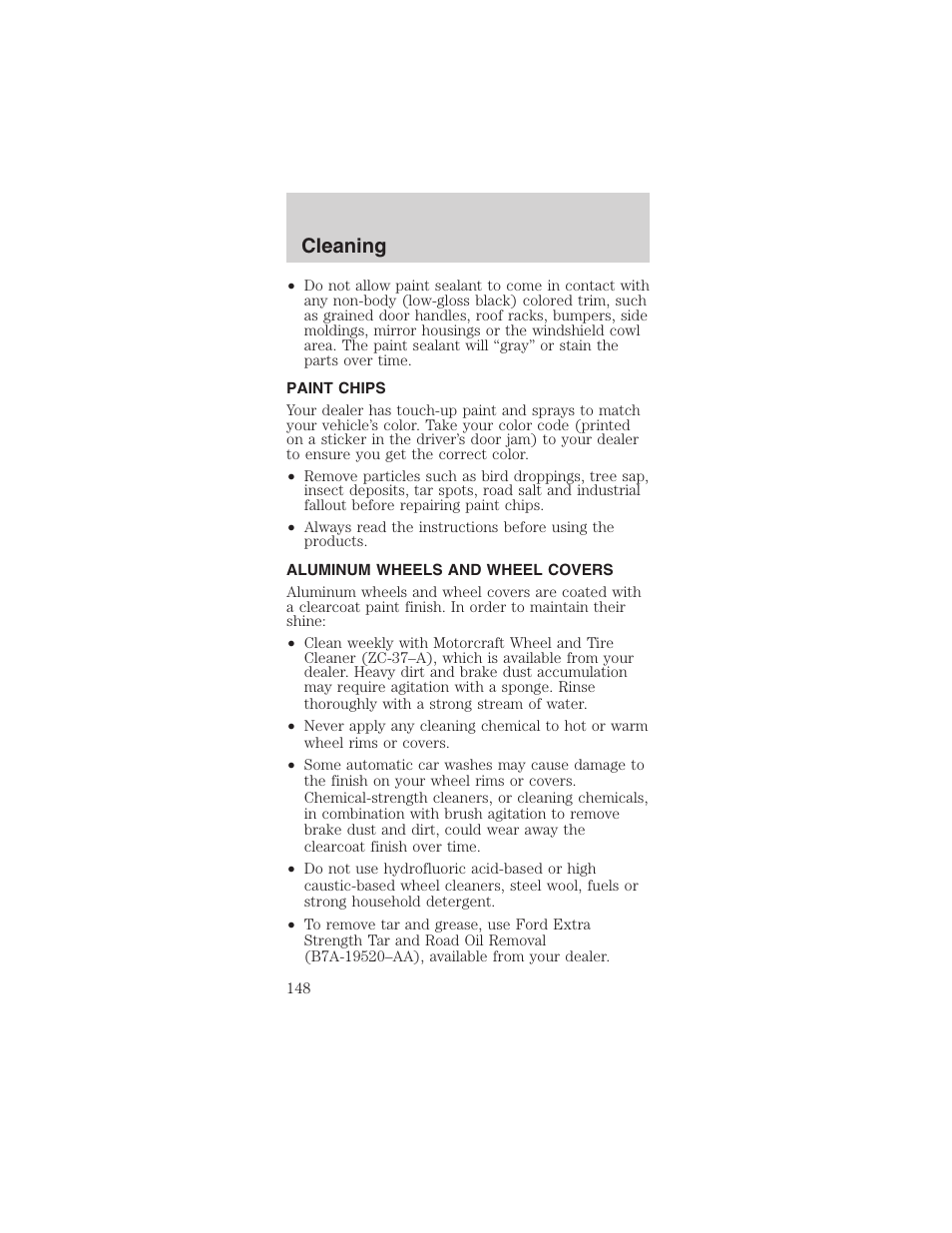 Cleaning | FORD 2003 Mustang v.4 User Manual | Page 148 / 216