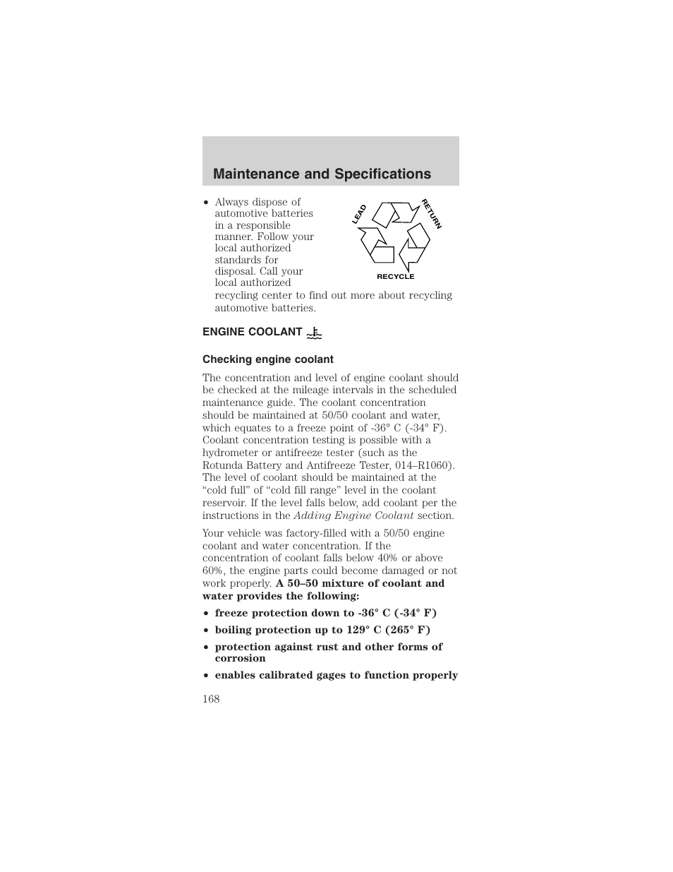 Maintenance and specifications | FORD 2003 Mustang v.4 User Manual | Page 168 / 216