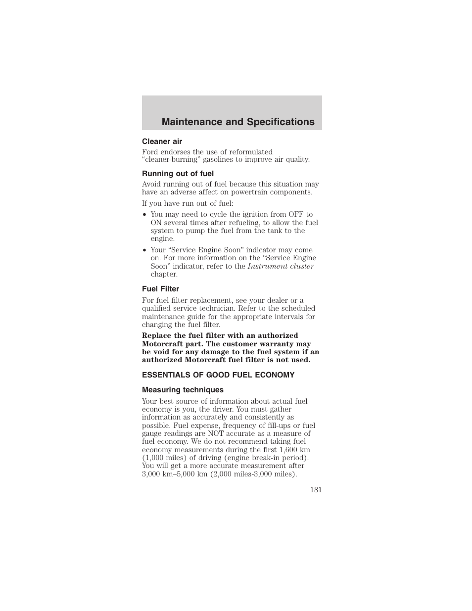 Maintenance and specifications | FORD 2003 Mustang v.4 User Manual | Page 181 / 216