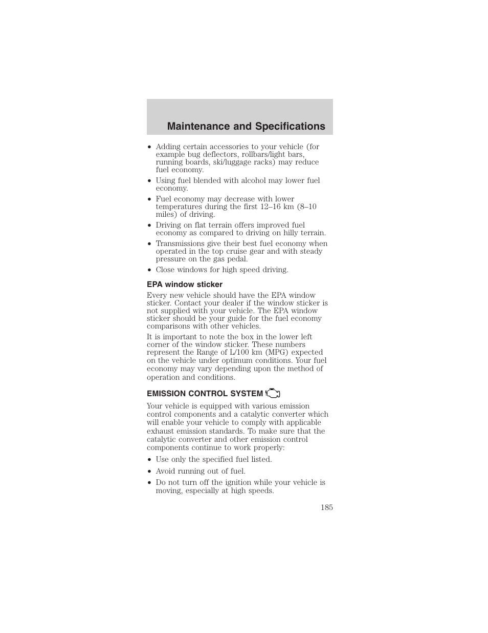 Maintenance and specifications | FORD 2003 Mustang v.4 User Manual | Page 185 / 216