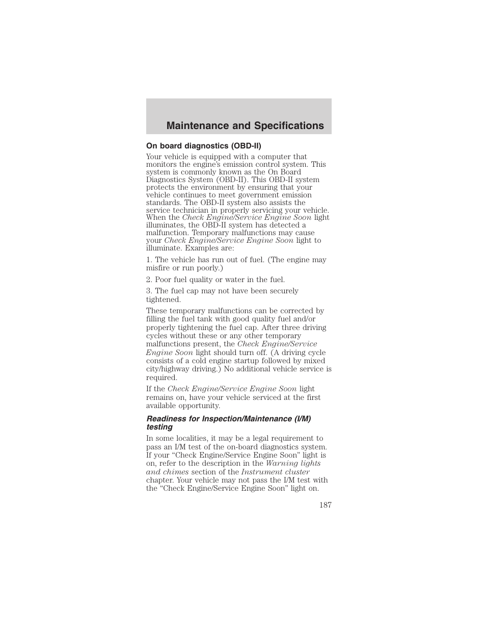 Maintenance and specifications | FORD 2003 Mustang v.4 User Manual | Page 187 / 216