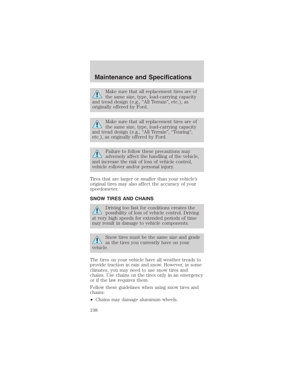 Maintenance and specifications | FORD 2003 Mustang v.4 User Manual | Page 198 / 216