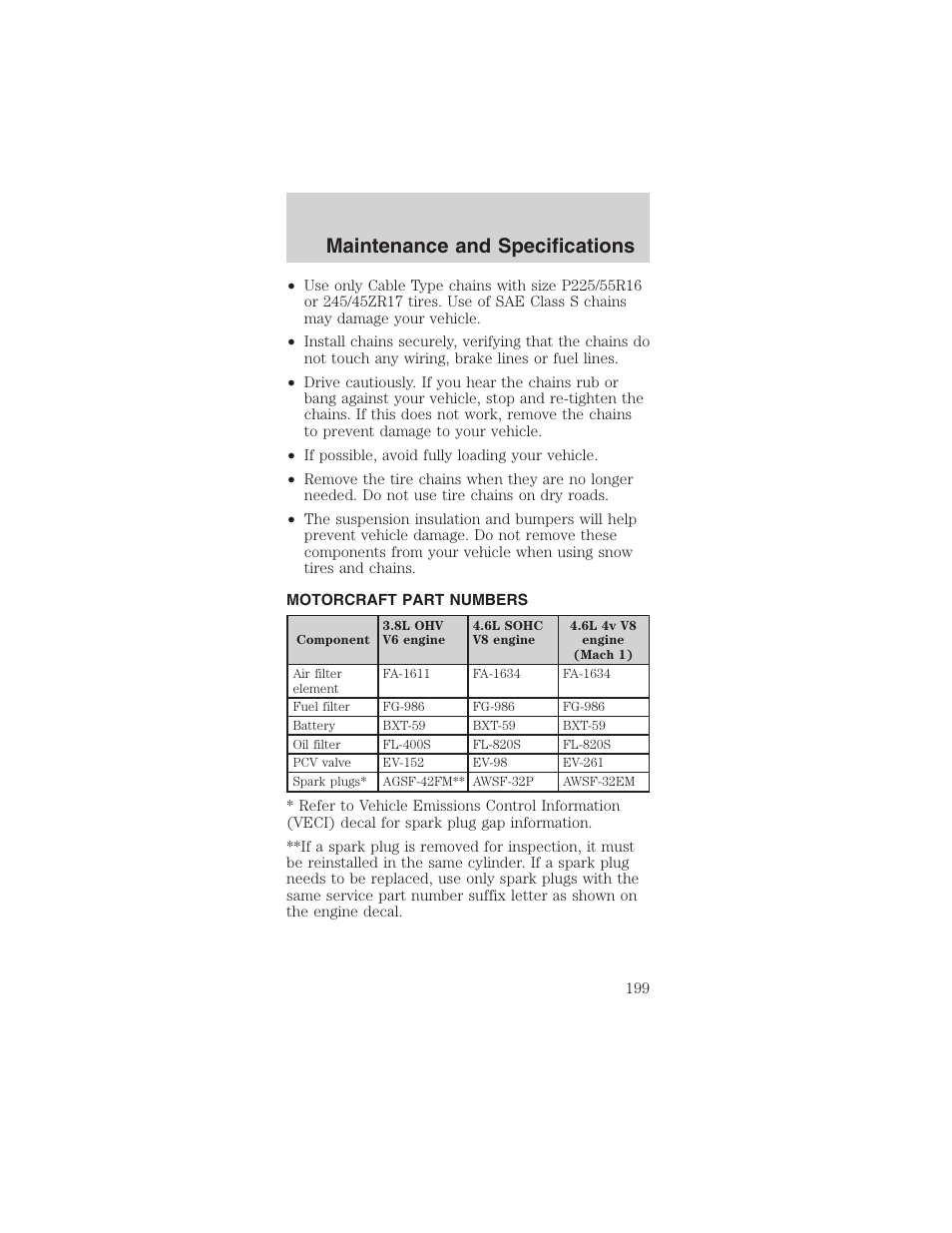 Maintenance and specifications | FORD 2003 Mustang v.4 User Manual | Page 199 / 216