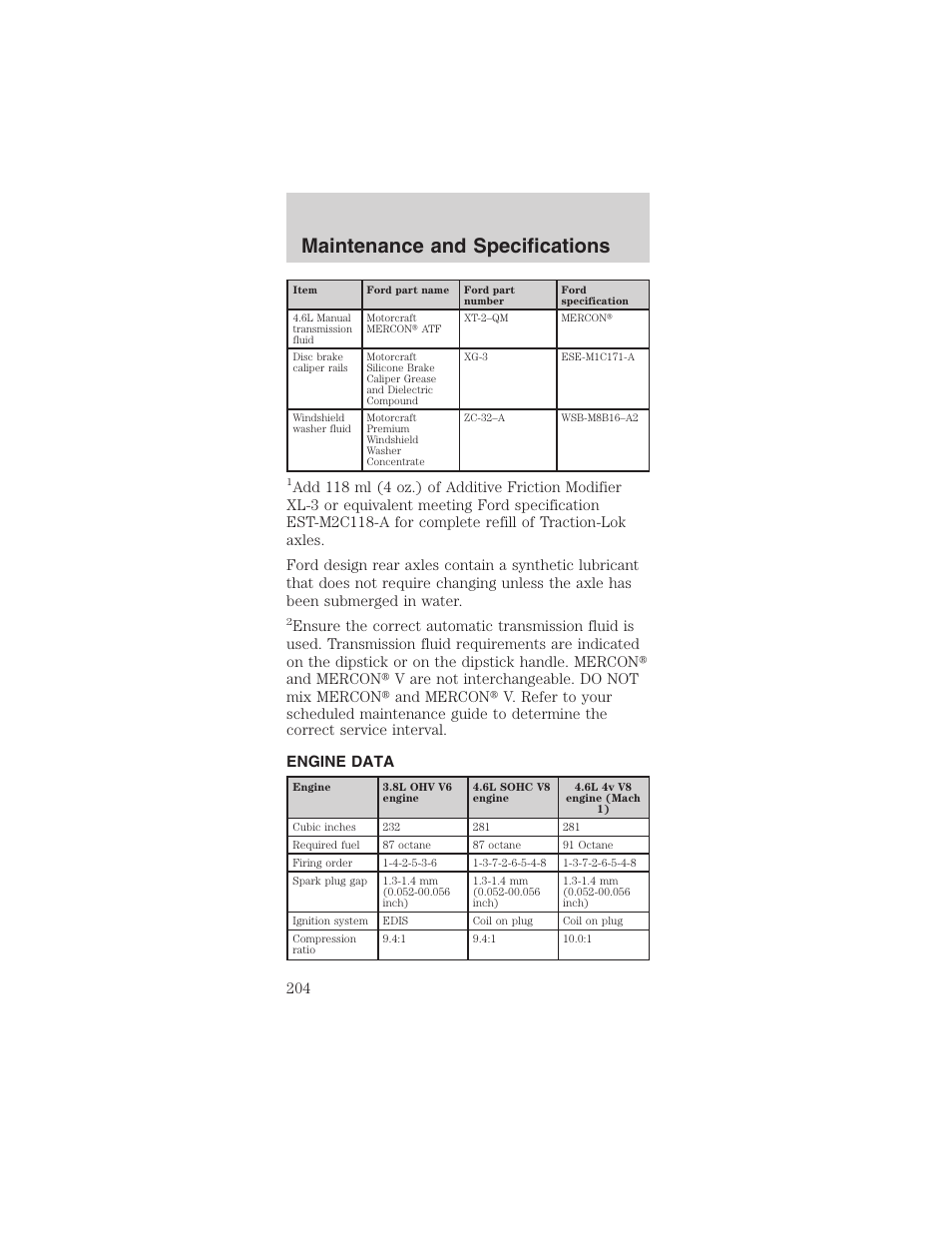 Maintenance and specifications | FORD 2003 Mustang v.4 User Manual | Page 204 / 216