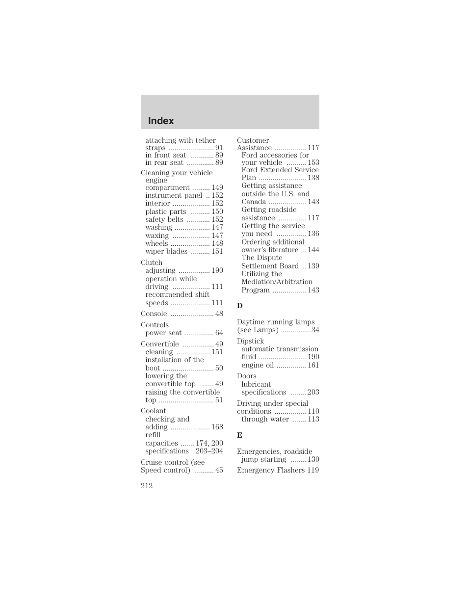 Index | FORD 2003 Mustang v.4 User Manual | Page 212 / 216