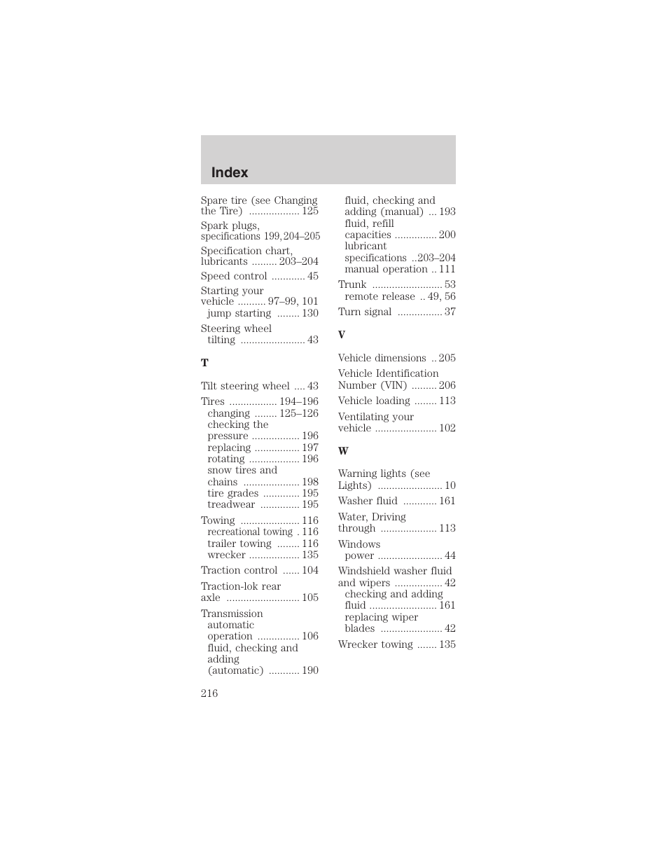 Index | FORD 2003 Mustang v.4 User Manual | Page 216 / 216