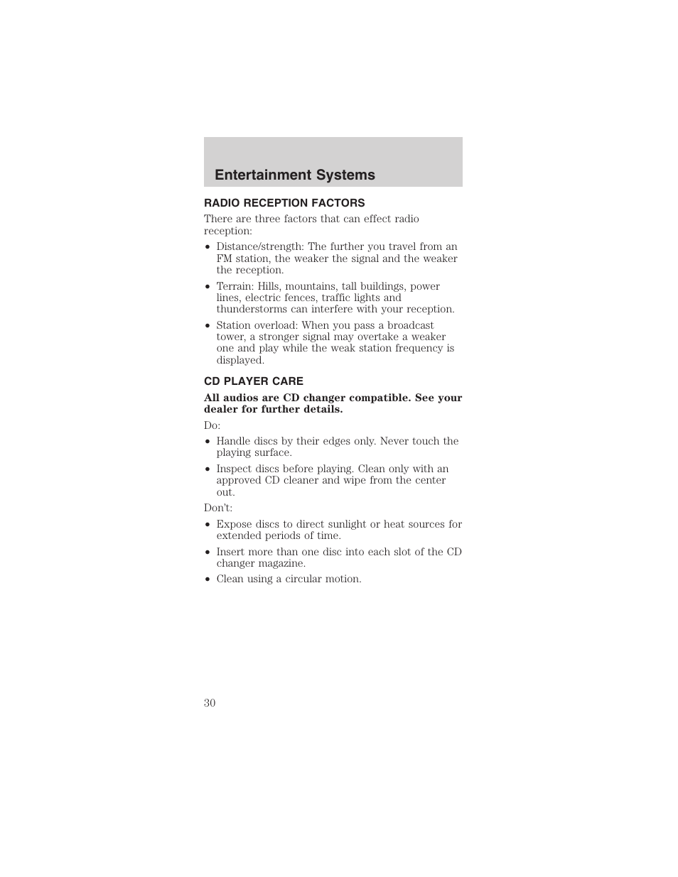 Entertainment systems | FORD 2003 Mustang v.4 User Manual | Page 30 / 216